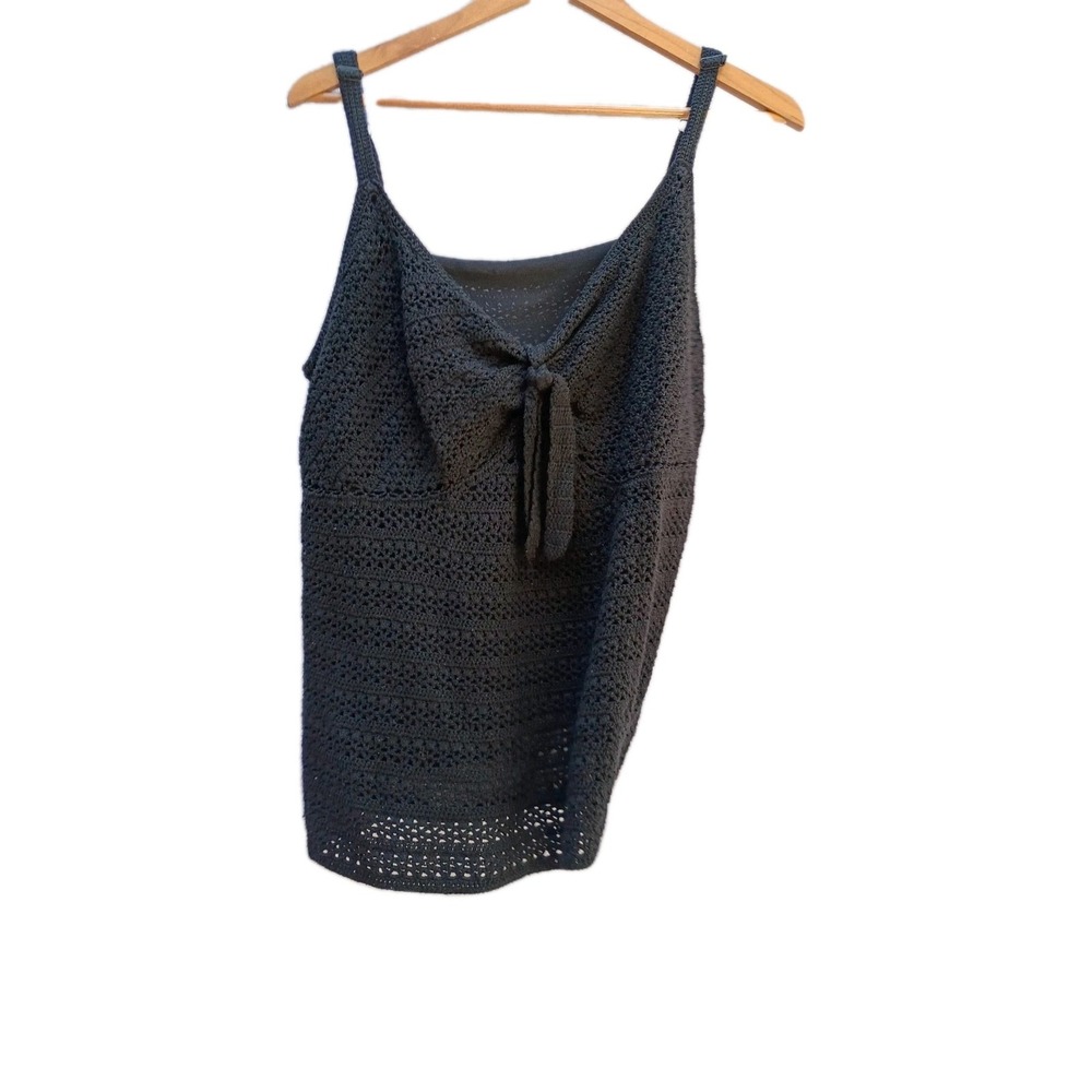 Black Knit Crochet Pullover Bow Babydoll Liner beach vacation poolside Sz L